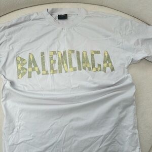 Balenciaga White Tee with Gold Logo